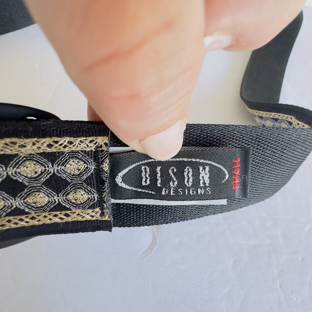 Bison Designs Black Embroidered Belt Small Boho Western Gold Silver Thread USA - Picture 3 of 8